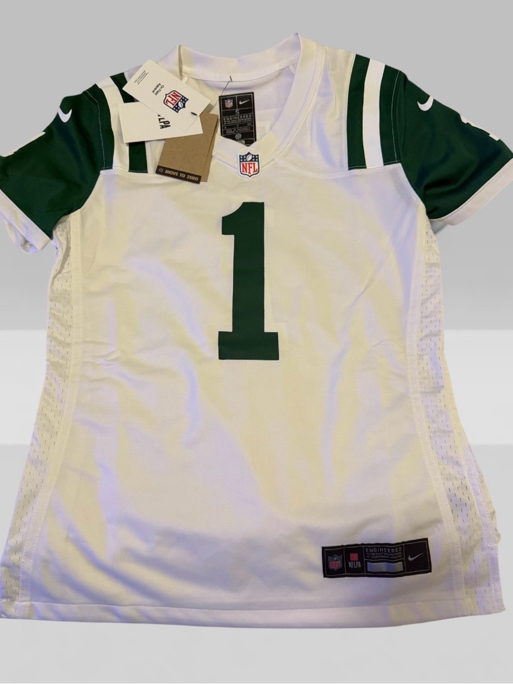 Nike Women's White and Green #1 Football Jersey - Picture 2 of 6
